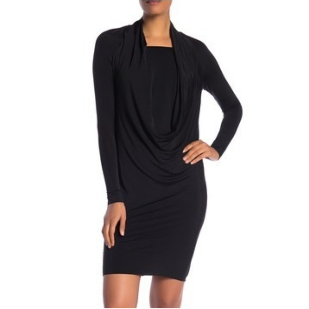 AllSaints‎ Invi Dress Black Cupro Draped Cowl Neck Long Sleeve WD274K Womens S